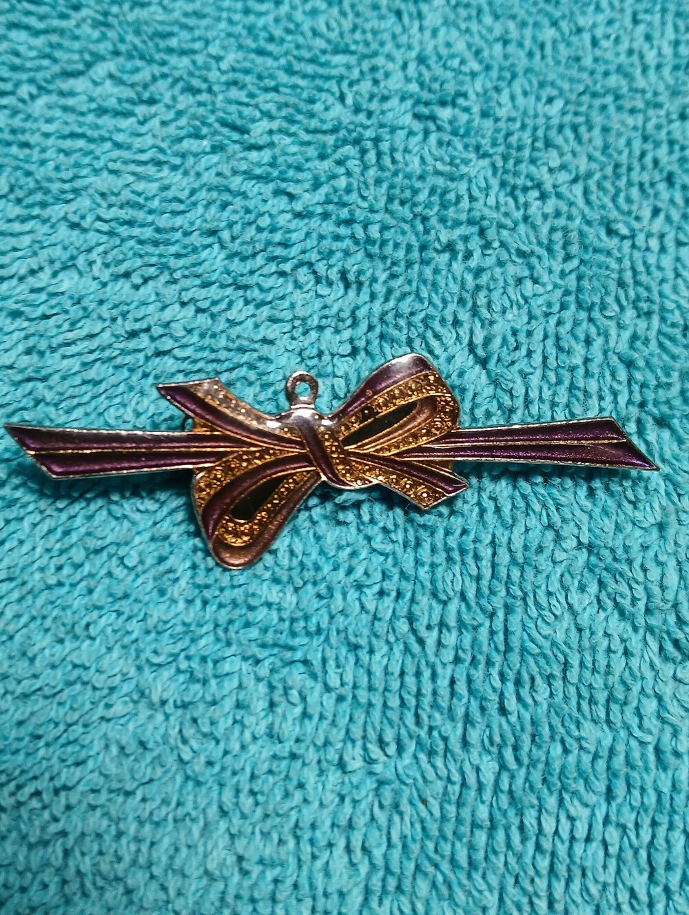 Gold and Purple Bow Bar Pin - Women's Accessory